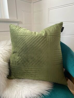 Rachel Zoe 100% Waterfowl Feather Filled Green Textured Velour Accent Pillow